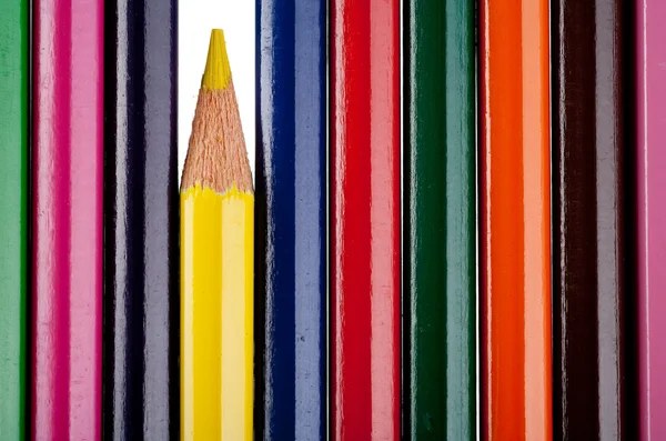 Close-up van multicolor potloden. Gele potlood — Stockfoto
