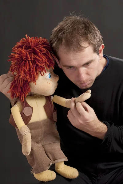 Portrait of a actor and puppet — Stock Photo, Image