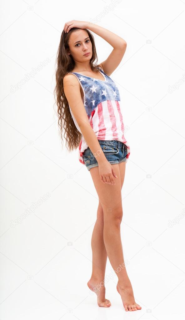 Barefoot Woman In Jean Shorts White Super High Rise Frayed Denim