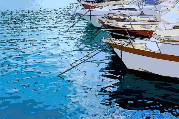 Graphic Illustration Some Boats Anchored Harbor — Stock Photo, Image