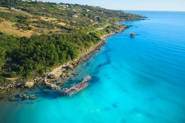 Luftaufnahme Von Zwei Trabocchi Der Küste Von Marina Vasto Abruzzo — Stockfoto