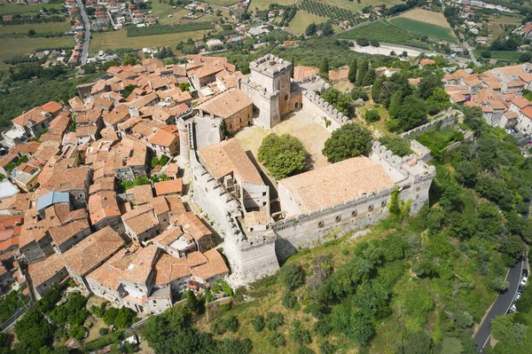 Antenn Utsikt Över Den Medeltida Staden Slottet Sermoneta Latina — Stockfoto