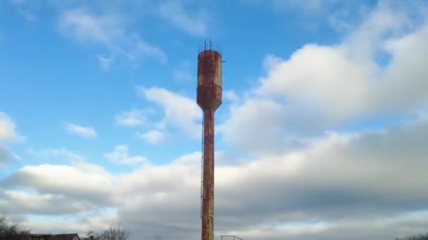 Old rusty soviet water tower — Stockvideo