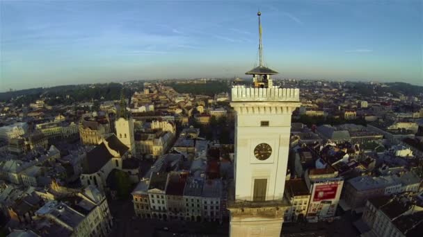 Lviv Ukraine Cityhall Aerial View — Stock Video