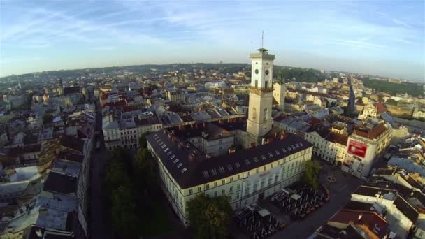Lviv Ukraine Cityhall Aerial View — Stock Video