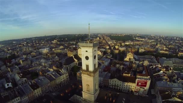Lviv Ukrayna Cityhall havadan görünümü — Stok video