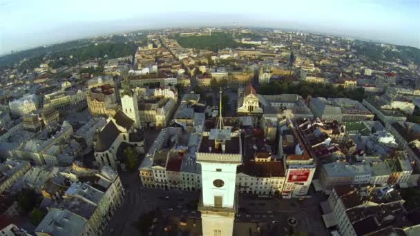 Львов, Украина Cityhall Aerial View — стоковое видео