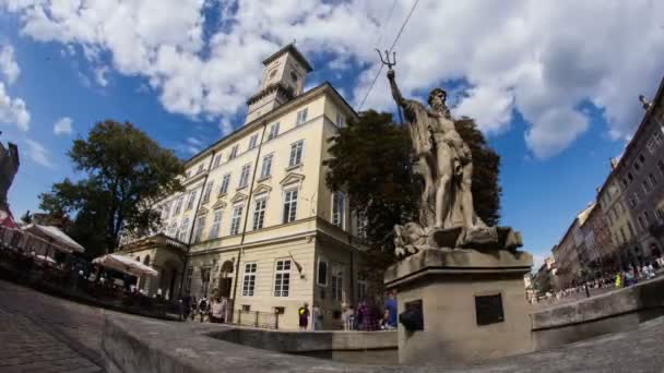 Neptun pomnika we Lwowie Timelapse — Wideo stockowe