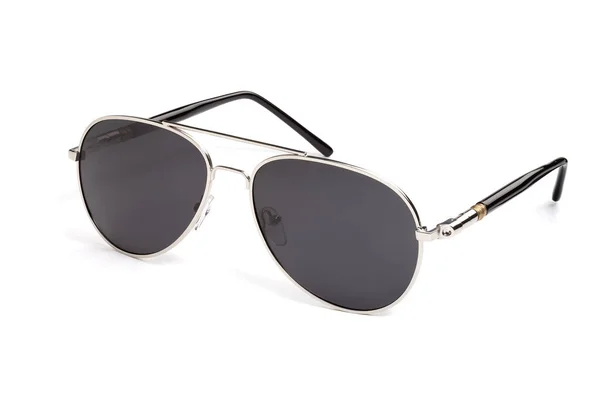 Stylish Unisex Sunglasses Metal Teardrop Frame Dark Lenses White Background — Stock Photo, Image