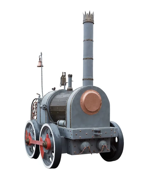 Beyaz Arka Planda Izole Edilmiş Antika Buhar Treni Buhar Makineleri — Stok fotoğraf
