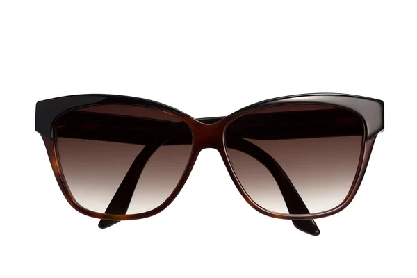 Elegante Braune Sonnenbrille Mit Zusammengefalteten Bügeln Auf Weißem Hintergrund Frontansicht — Stockfoto