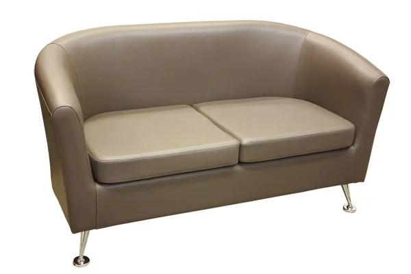 Kompaktowa Sofa Skórzaną Tapicerką Białym Tle — Zdjęcie stockowe