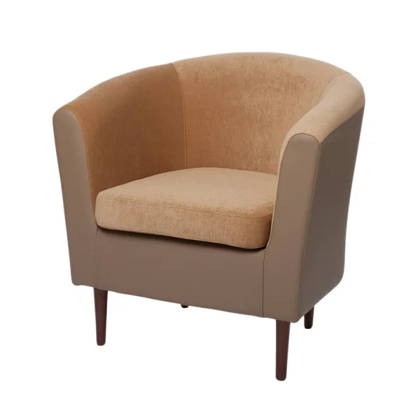 Kompaktowy Fotel Kombinacją Tapicerki Tkaniny Sztucznej Skóry Kolorze Beżowym Brązowym — Zdjęcie stockowe