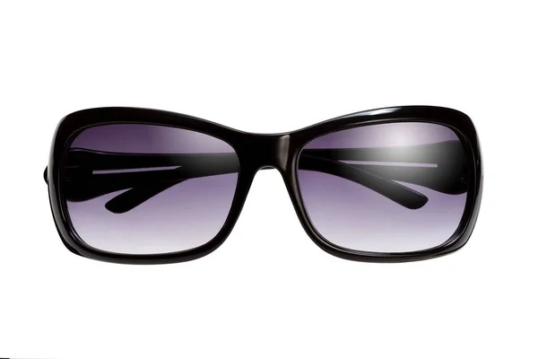 Стильні Жіночі Сонцезахисні Окуляри Чорною Пластиковою Рамкою Градієнтними Фіолетовими Лінзами — стокове фото