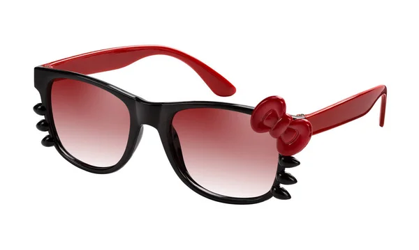 Glamorösa Kvinnliga Solglasögon Med Röd Svart Plastram Isolerad Vit Bakgrund — Stockfoto