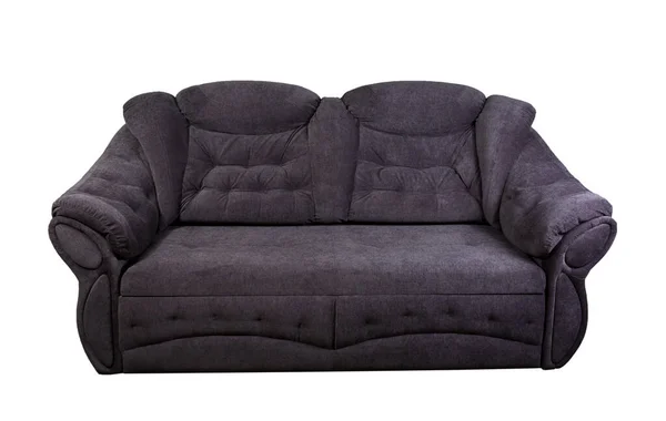 Ein Weiches Sofa Gepolstert Mit Grauem Stoff Isoliert Auf Weißem — Stockfoto