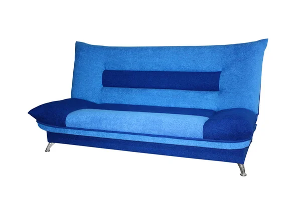 Soft Contemporary Sofa Upholstered Blue Mixed Fabric Isolated White Background — Stock Photo, Image
