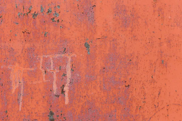 Orange Surface Metal Sheet Painted Weathered Paint Spots Scratches Smudges — Stock Photo, Image