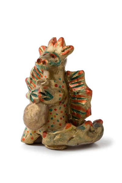Іграшка Ручної Роботи Запеченої Глини Вигляді Статуетки Дракона Пофарбованої Яскравими — стокове фото