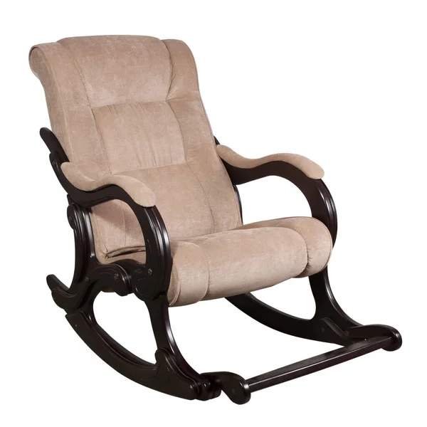 Chaise Bascule Avec Cadre Bois Foncé Dossier Tissé Beige Revêtement — Photo