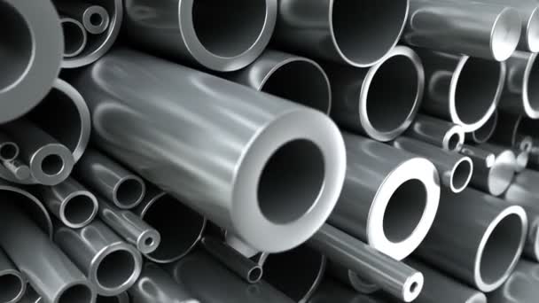 Close Set Different Diameters Steel Tubes Pipes Industrial Animation — Stock Video