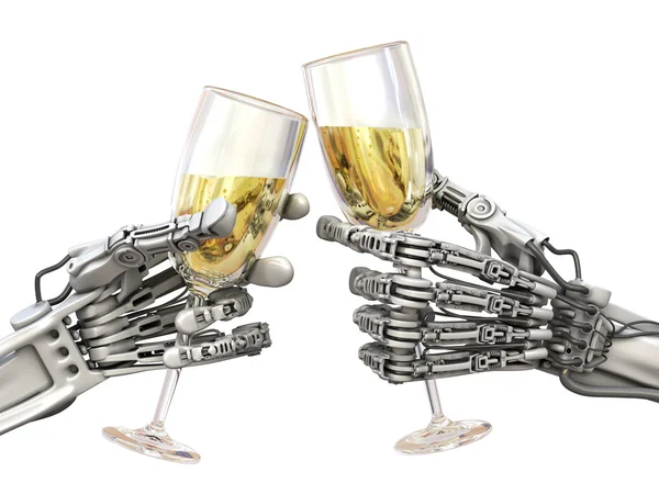 High Technology holiday. Two robots with wineglasses — Stock Photo, Image