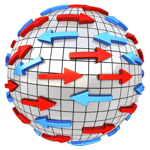 Red and blue arrows on abstract globe — Stock Photo, Image