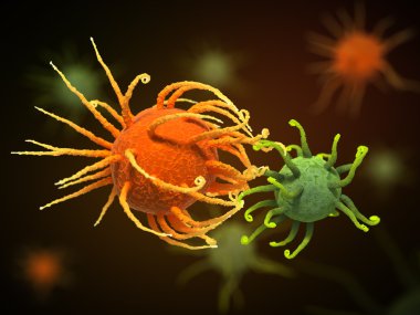 Fight between bacteria or viruses. Fantasy Science illustration clipart