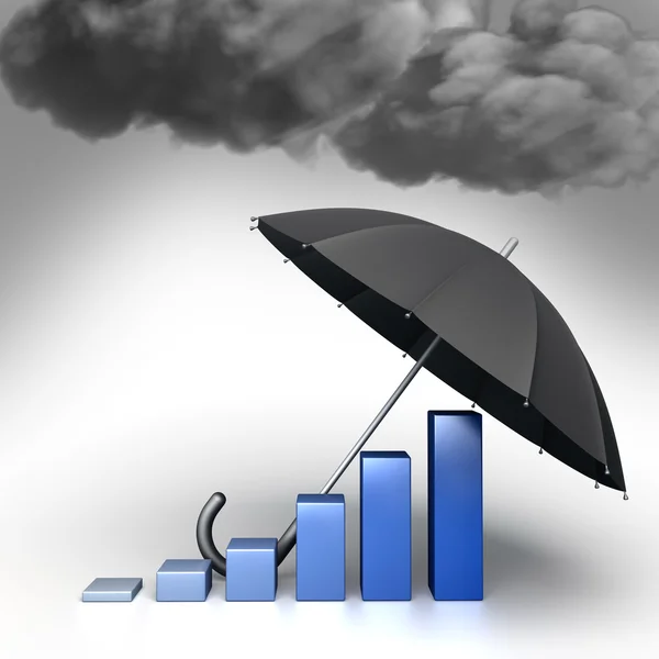 Umbrella protects Economic chart from bad weather. Conceptual illustration — Stock Photo, Image