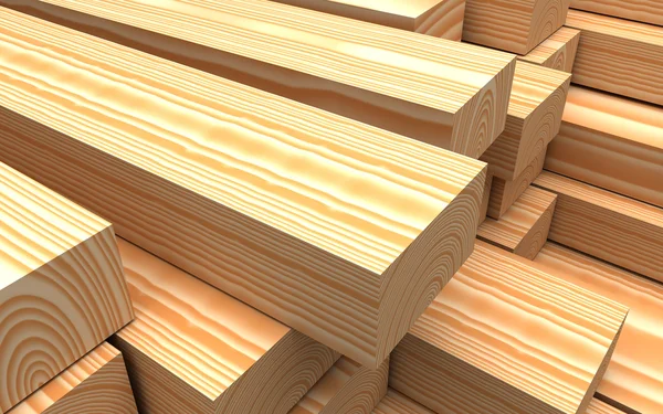 Materiais de construção. Feche diferentes tábuas de madeira e prancha. Ilustração 3d industrial Imagem De Stock