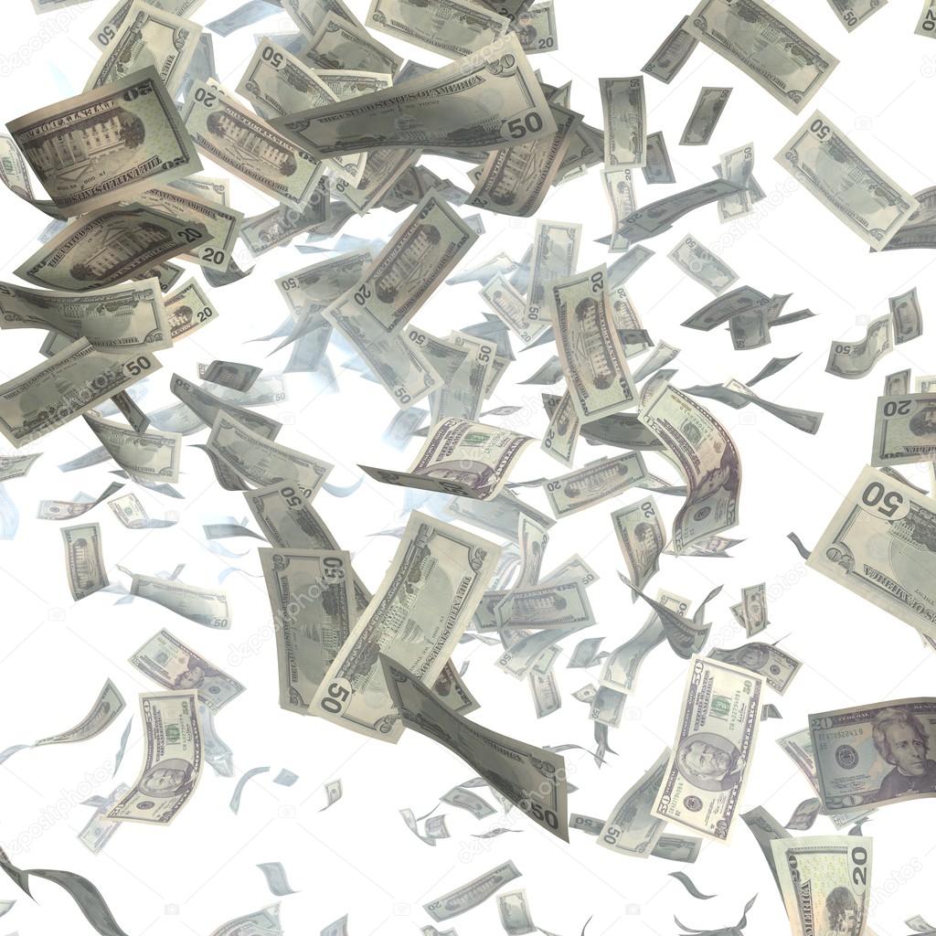 Billetes de dólares voladores. Finanzas 3d ilustración — Foto de stock