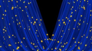 Open and close blue curtain with golden stars.