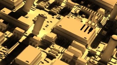 Fantasy circuit board like futuristic city. High Technology 3d animation.