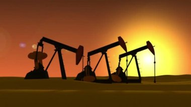 Working pump jack in desert. Oil industry 3d animation