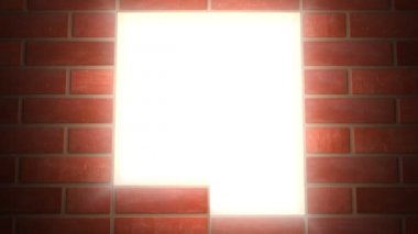 Building wall of red bricks . Conceptual 3d animation. The wall closes light in window