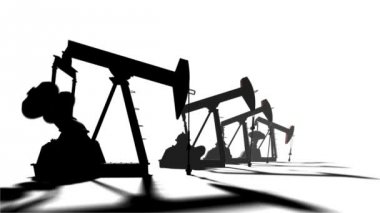 Petroleum-producing. Silhouette pumpjack on white background.  Industrial 3d animation
