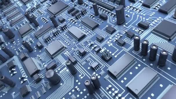 Modern electronic circuit board or mainboard with chips and microcircuits.  High Technology 3d animation. — Stockvideo