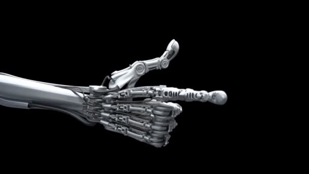 Robot hand counting from 1 to 5 use his fingers. High technology 3d animation. Full HDTV with alpha channel. — Stockvideo