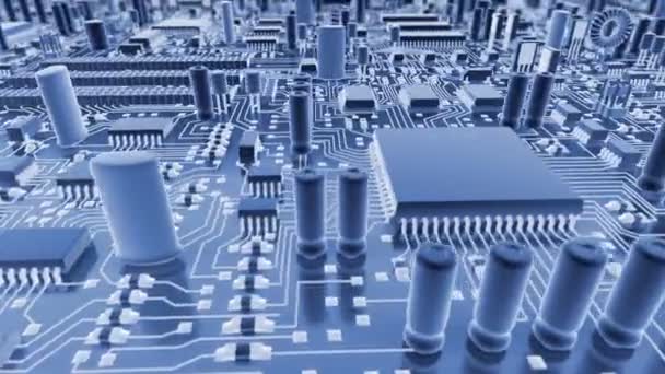 Moderne elektronische Leiterplatte oder Mainboard mit Chips und Mikroschaltungen. High-Tech 3D Animation. — Stockvideo