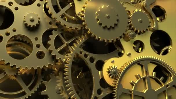 Industrial video background. Fantasy golden clockwork with gears and springs. 3d animation. — Wideo stockowe