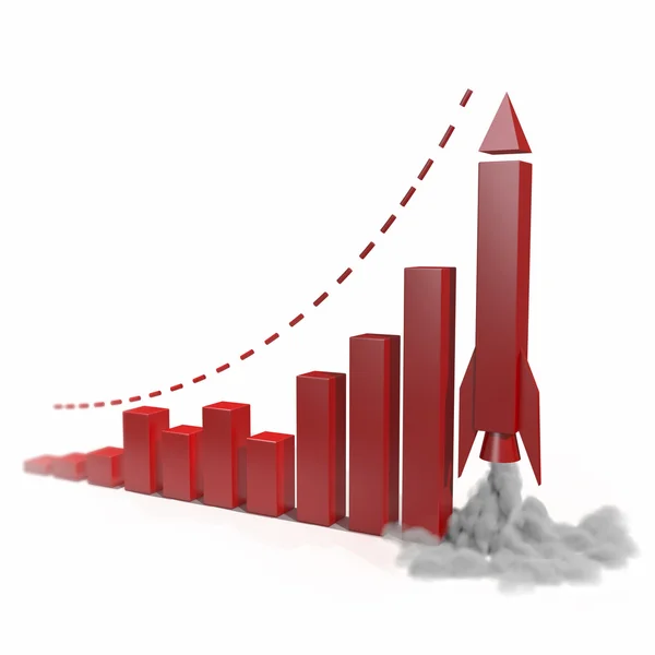 Gráfico de negócios com um foguetão a subir. Conceito ilustração 3d — Fotografia de Stock