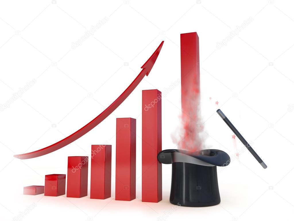 Business chart with a magic help going up. Concept 3d illustration