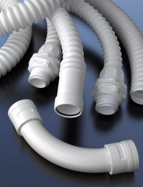 Konektörlerle birlikte plastik hortumlar. Endüstriyel illüstrasyon