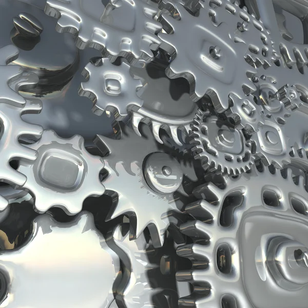 Fantasy metalliskt mekanism tillverkad av silver gears. Abstrakt industriella 3d illustration — Stockfoto