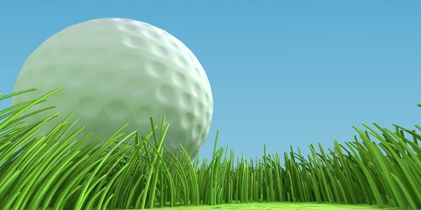 Primer plano de la pelota de golf en la hierba. ilustración 3d . —  Fotos de Stock