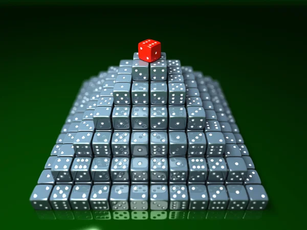 Pirâmide feita de dados na mesa de jogo em um cassino — Fotografia de Stock