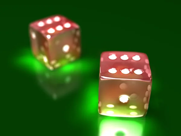 Two dice on a game table in a casino — Stock Photo, Image