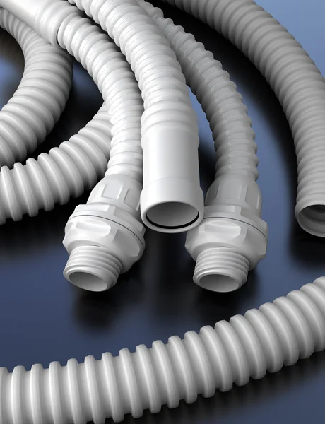 Plastic hoses with connectors, 3d illustration — Stock Photo, Image
