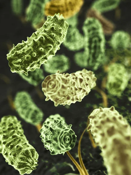 Microbi Fantasy o batteri o virus. Scienza Illustrazione 3d Foto Stock Royalty Free