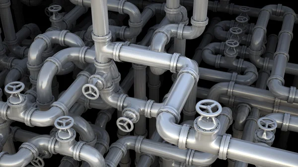 Fantasie-Pipeline in Fabrik. industrielle 3D-Illustration. Stockfoto